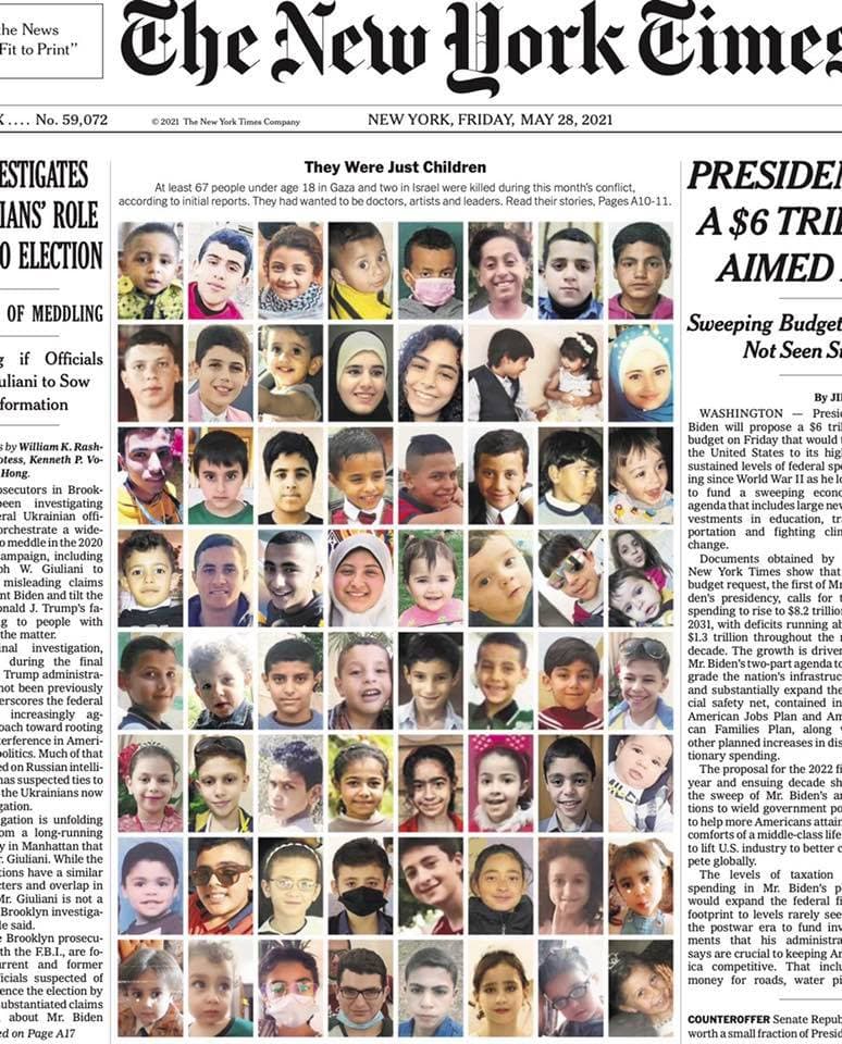 Front Page New York Times. 28 May 2021.